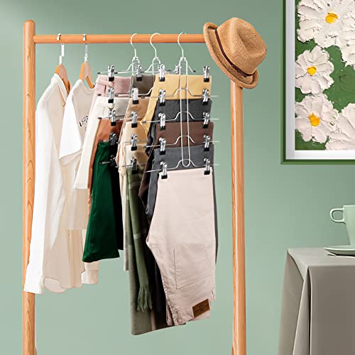 Pants Skirt Hangers Space Saving - Doiown Skirt Hangers For Women 5 Tier Pants Skirt Hangers With Clips Non Slip Metal Clothes Hangers For Jeans, Scarf, Shorts Closet Organizers And Storage 3 Pack #TOP5