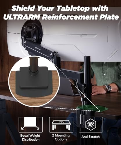Image of ULTRARM Steel Monitor Mount Reinforcement Plate for Glass & Thin Tabletops | Distributes Pressure, Anti-Slip, Anti-Scratch, Fits C-Clamp & Grommet Mounts, and Most Monitor Arm Desk Stands, Black, MAAC-P