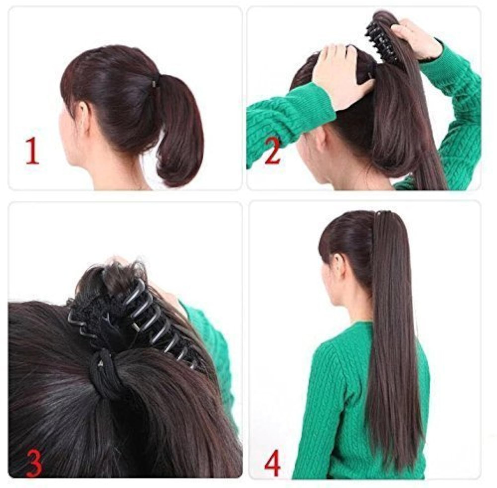 Women's Natural Shiny Long Curly Clip Drawstring Ponytail Extension
