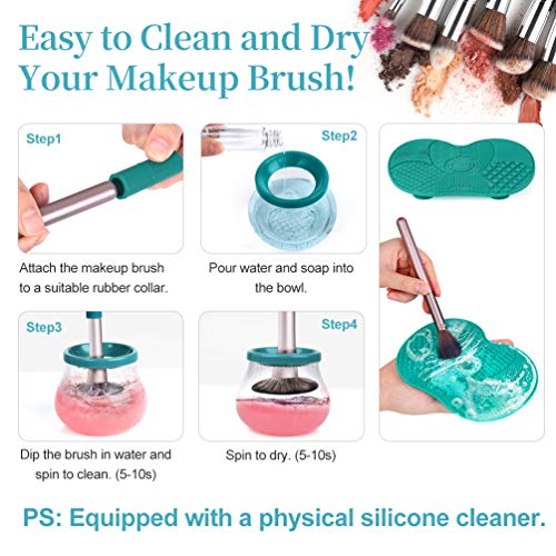 Electric Makeup Brush Cleaner Dryer, Super-Fast Automatic Brush Cleaner Spinner Makeup Brush Tools with 14 Size Rubber Collars, Wash and Dry in Seconds Fits Any Brush