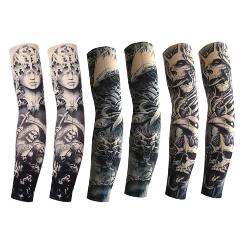 6 Stück Fake Tattoo ärmel Herren Set,Armstrumpf Strumpf Temporäre Tätowierung,Sleeve Kinder Outdoor Tatoo Schutz,Sonnencreme Abdeckung,Abdeckärmel,für Fasching Party,Rockstar Kostüm,Karneval,Halloween