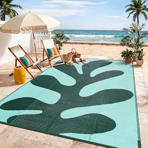 Lahome Green Outdoor Rug 8×10 Waterproof, Coral Sea Funky Pool Rv Rugs