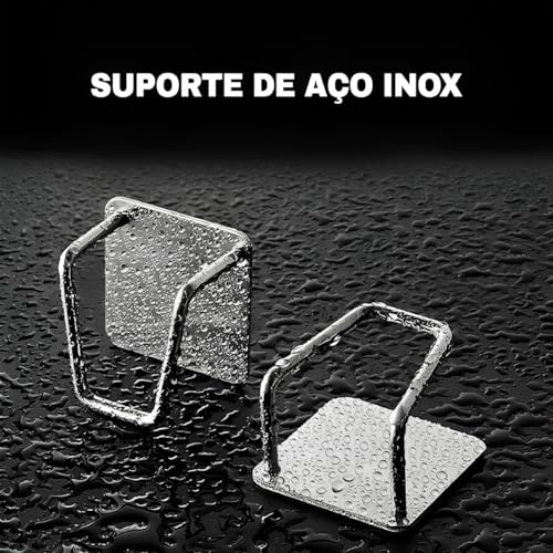Gancho Adesivo de Parede em Aço Inox, 5cm x 5cm x 3cm, Autocolante, Prateado