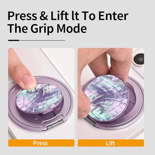 Magnetic Phone Ring Grip,Ultra Thin Phone Kickstand with Finger Loop Strap, Lightweight Phone Ring Holder for Mag Safe iPhone 16/15/14/13/12 Series (Purple Shell)