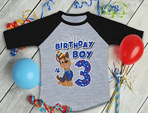 Image of Tstars Paw Patrol Rubble 3rd Birthday Baseball Tee Toddler Boy 3 /4 | Soft raglan Rubble digging tee for turning three; great for 3rd birthday, construction party, photo gift