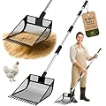 2-in-1 Chicken Coop Poop Scooper and Rake - Metal Sand Sifting Litter Scoop Shovel with Angled Basket and Micro-Sized Diamond Mesh to Catch the Smallest Farm Animal Droppings - Adjustable 12" to 53"