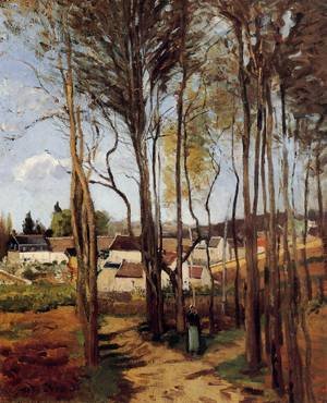 Peinture à l'huile Pissarro - A Village Through The Trees 1868, reproduction d'art en 30x36 pouces
