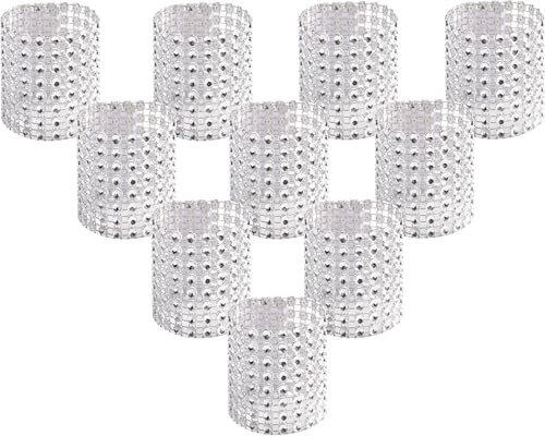 Divine Glance Napkin Ring with, Bling Table Decorations for Wedding Banquet Bridal Shower Christmas Dinner Holiday Party (Silver, 12)