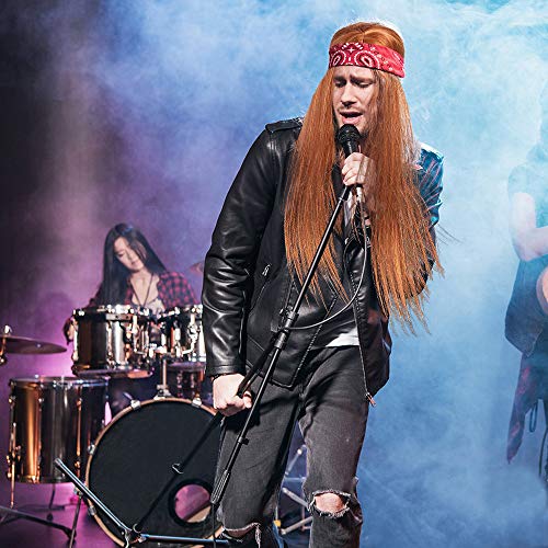 BIQIQI Rockstar 70s 80s Heavy Metal Disco Wig Costume Accessories Polished Cross Pendant Necklace Long Curly Hat Sunglasses Black Rocker Costume Wig Rocker Fancy Dress Accessories - Image 7