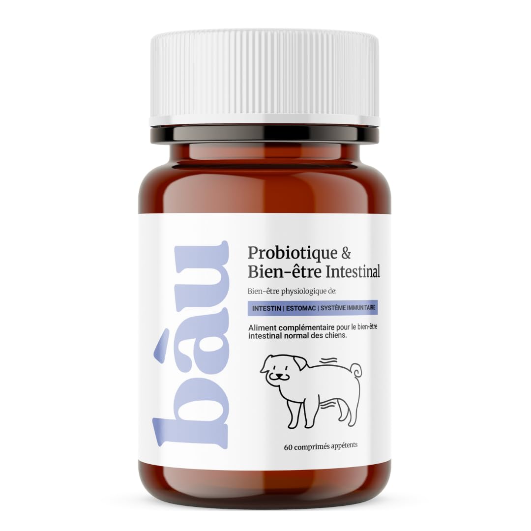 BAU Probiotiques pour Chien, Ferments Lactiques Canins, Soutien Gastro-Intestinal, Équilibre de la Flore Intestinale avec Ingrédients Naturels – 60 Comprimés