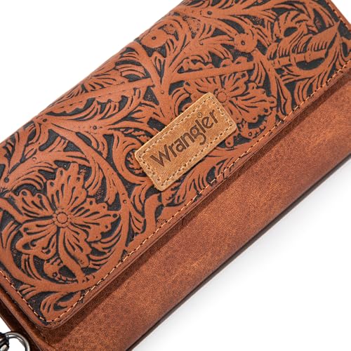 Image of Montana West X Wrangler Western Wallets for Women Trifold Wristlet Wallets Large Capacity Women Clutch Wallet with Coin Purse