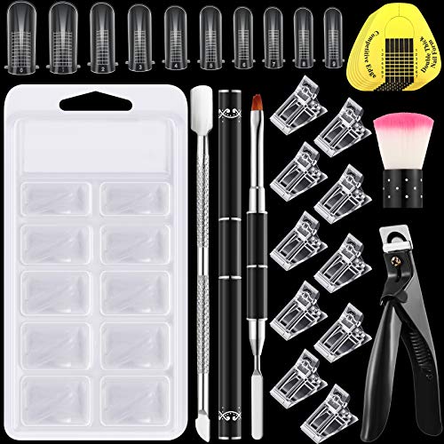 165 Pieces Dual Nail Extension Forms Set,100 Stiletto Gel Nail Mold Dual System, 50 Horseshoe-Shaped Nail Extension Tip, Dual-Ended Gel Brush and Picker Nail Trimmer Nail File Acrylic Clear Nail Clips