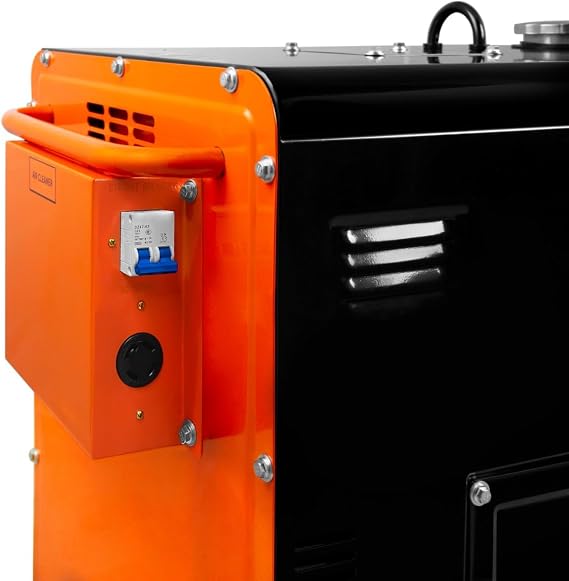 Silent Diesel Generator Single Phase ATS 230V 6kVA 6500W 13HP 115V / 230V Electric Start Closed Frame Emergency Power 4 Portable Wheels Black Powder Coated Steel 20L Fuel Capacity Tool Kit & Funnel