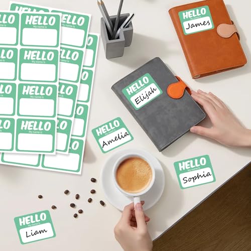 Image of 256 Pcs Name Tags Sticker 3 inchx2.5 inch Hello My Name is Stickers, Light Green Name Labels Adhesive Identification Name Badges for School, Office, Meeting, Family Parties, Mailing