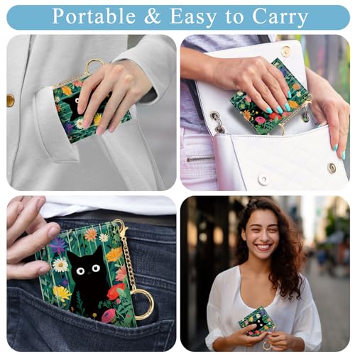 Image of Jogjam Womens Wallet, Black Cat Flower Small Slim RFID Blocking Card Wallets, Cute Trifold PU Leather Card Holder Wallet Organizer, Pocket Cash Wallet with Card Slots ID Window for Girls Ladies