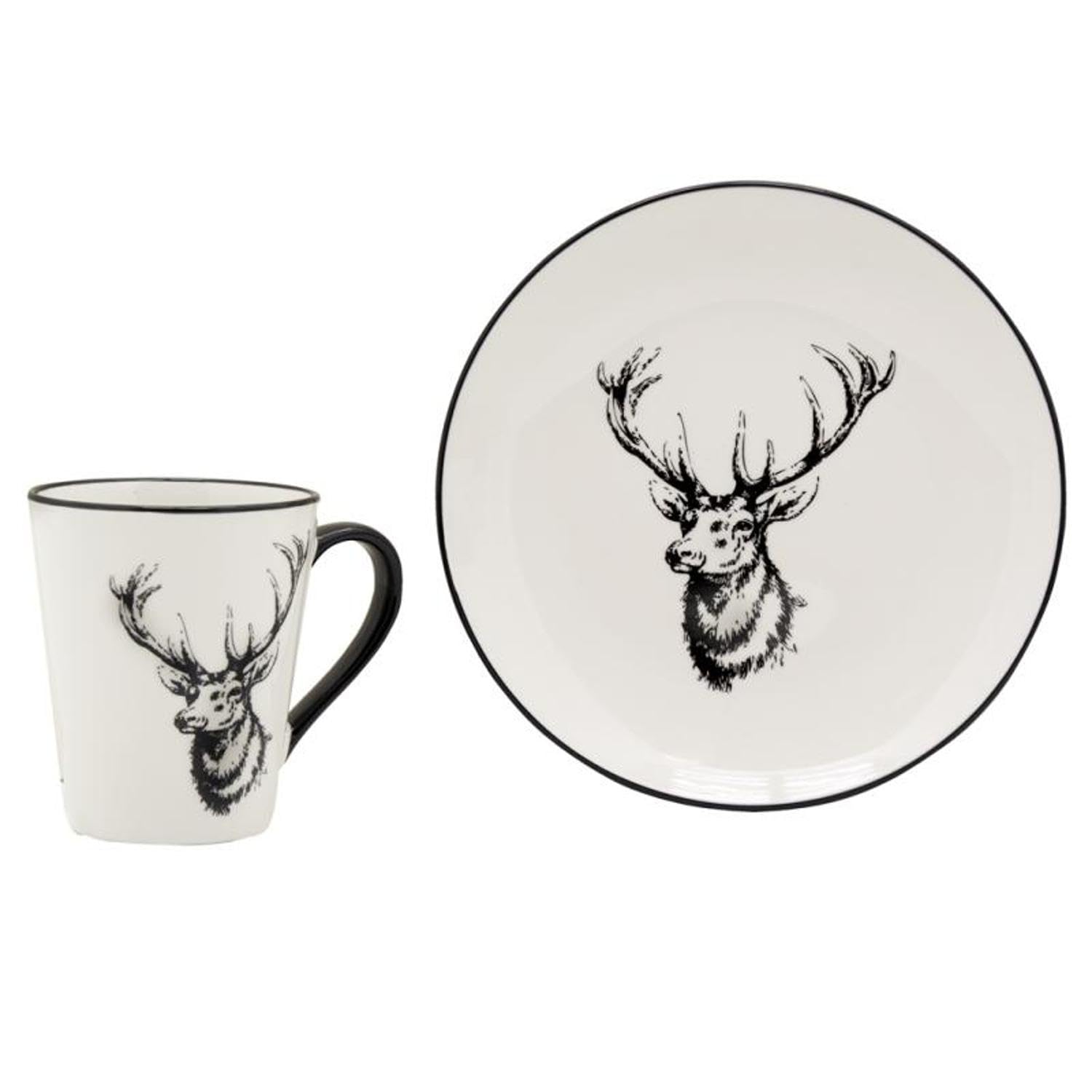 AUBRY GASPARD - Assiettes en Porcelaine - Lot de 6 - Décor Cerf - Blanc Brillant - 19 x 2 cm - Compatibles Lave-Vaisselle et Four à Micro-Ondes - Idéal pour Arts de la Table Élégant et Pratique