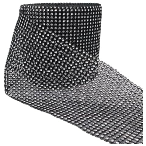 ZNZAKKA Black Rhinestone Mesh Ribbon, Bling Diamond Mesh Ribbon Wrap Ribbon for Cake, Vase, Gift Packaging, Wedding/Party Decoration (1 Yards) Cover