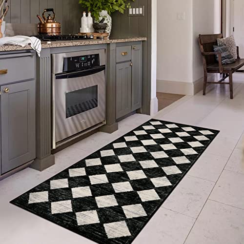 Lahome Moroccan Trellis Runner Rug - 2X6 Washable Black Bathroom Runner Rug Laundry Room Carpet Runner, Modern Soft Non Slip Indoor Floor Accent Mat For Bedside Kitchen Hall Bar Entryway Rv #TOP7