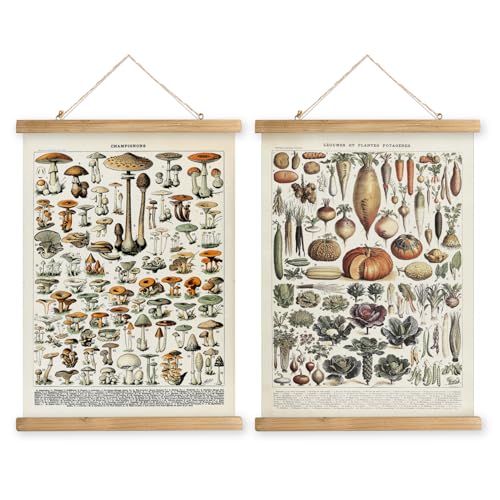 2 Pack Vintage Poster Hanger Frame, Retro Style Wall Decor Art Painting, Patterns are Printed on Linen Without Fading, Living Room Office Classroom Bedroom Playroom Apartment Decor. (Vegetables and