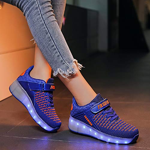 Ehauuo Kids Single Wheels Shoes with Lights Rechargeable Roller Skates Retractable LED Flashing Sneakers Wheels Shoes for Unisex Girls Boys Beginners Gift2