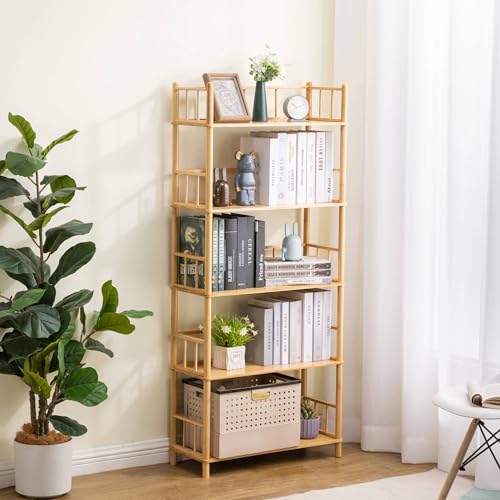 GOGOGO 5‑Tier Expandable Bamboo Open Bookcase,Wooden Bookshelf,Natural
