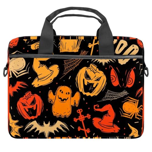 Sac à bandoulière pour ordinateur 13 à 14.5 pouces motif Halloween citrouille et chauve-souris