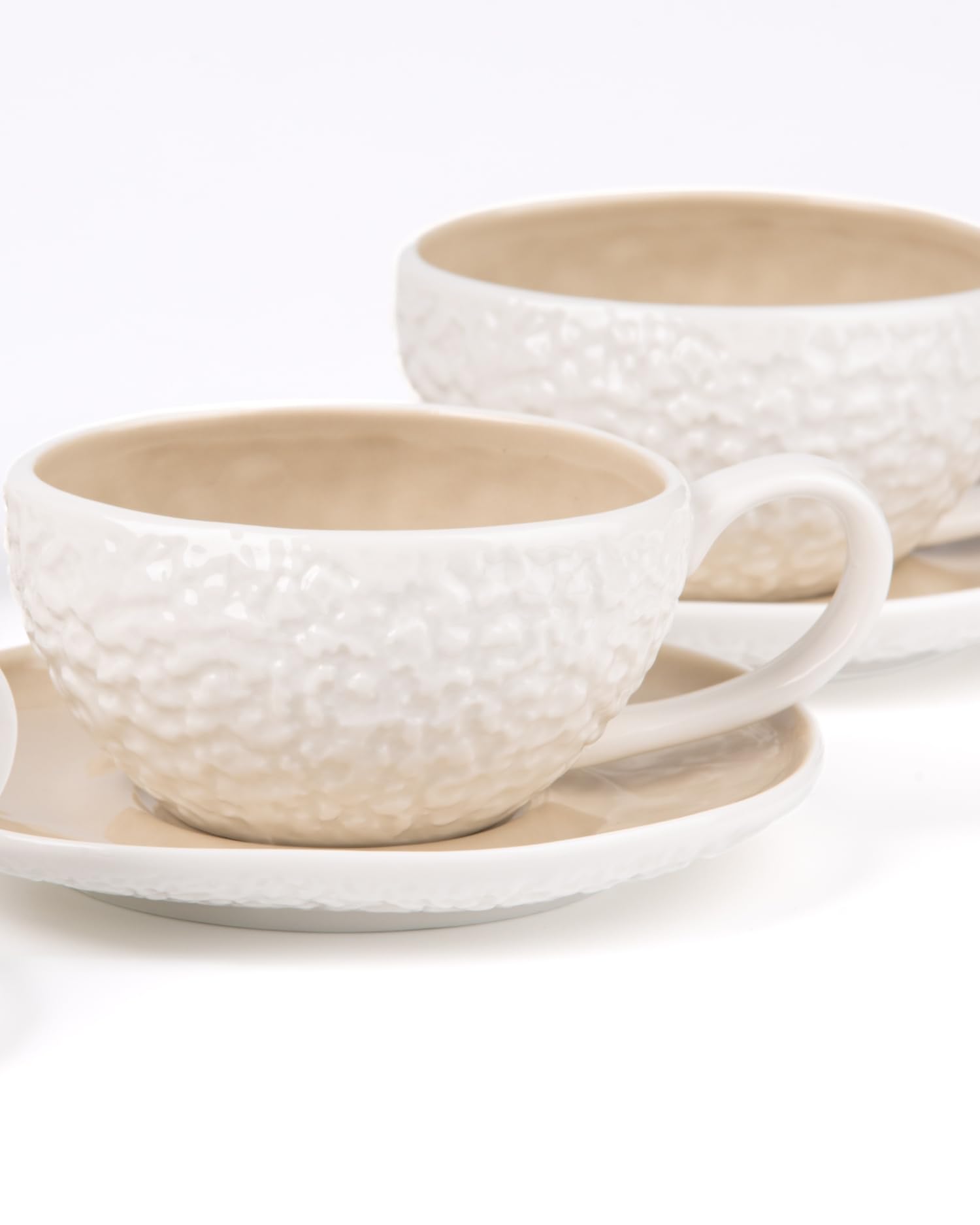 BRICARD Barles Stone Juego de Tazas Espresso 12 Piezas para 6 Personas – 6 Tazas 125 ml con 6 Platos – Porcelana Blanco y Taupe con Relieve – para Espresso, Ristretto y Cortado