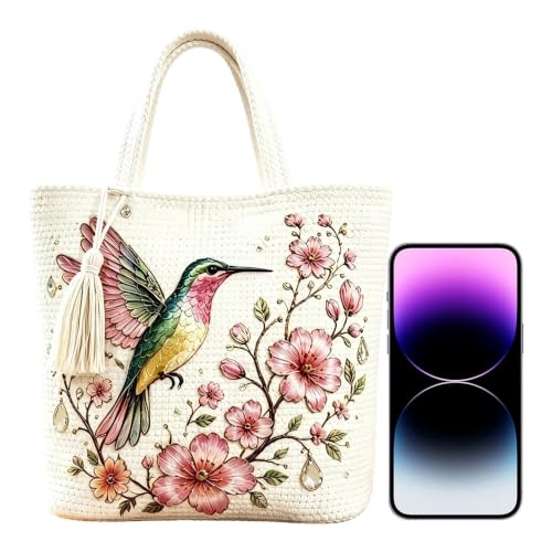 Bolso de ganchillo con diseño de colibrí | Bolso de hombro bohemio de punto