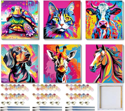 6 Pack Framed Paint by Numbers Kit for Kids, Horse Color By Number Painting Kits for Kids Ages...