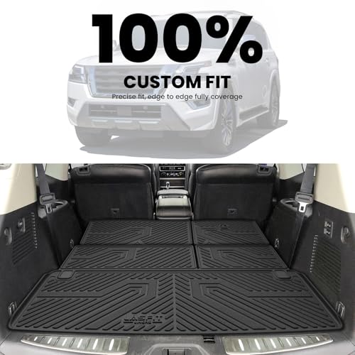 Image of LASFIT Cargo Mats for Nissan Armada 2017-2024 / Infiniti QX80 2011-2024 | All Weather TPE Custom Fit Cargo Trunk Mat & Backrest Mats Accessories, Black