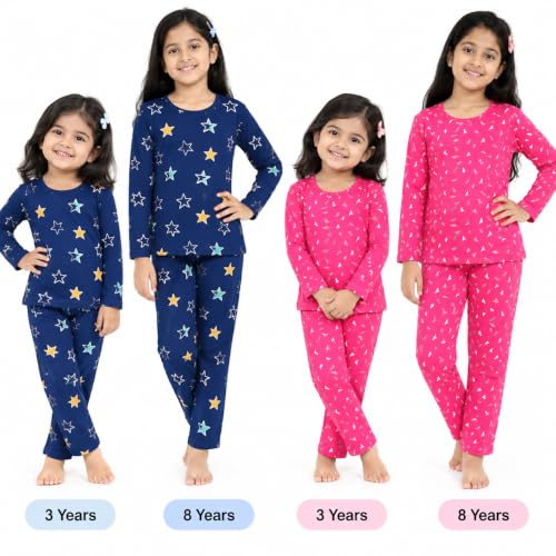 Image of NammaBaby Girl's Cotton Graphic Print Night Suit and Payjama Set - Multipack