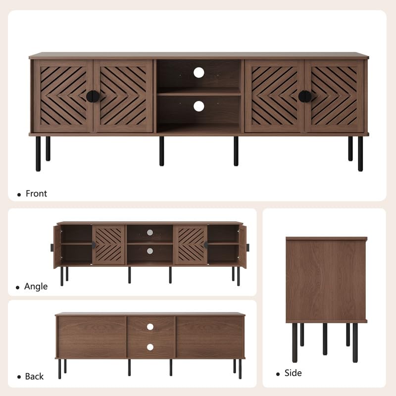 Image of ARTPOWER 70 inch TV Stands, Entertainment Center with Storage, Brown