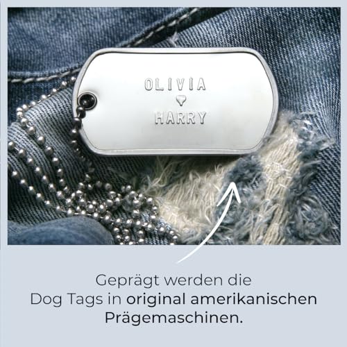 Personalisierte Erkennungsmarke in matt mit eigenem Text | Dog Tag Kette mit Prägung | inkl. Kette & Silencer im Set | Unterschiedliche individuelle Texte und Motive möglich