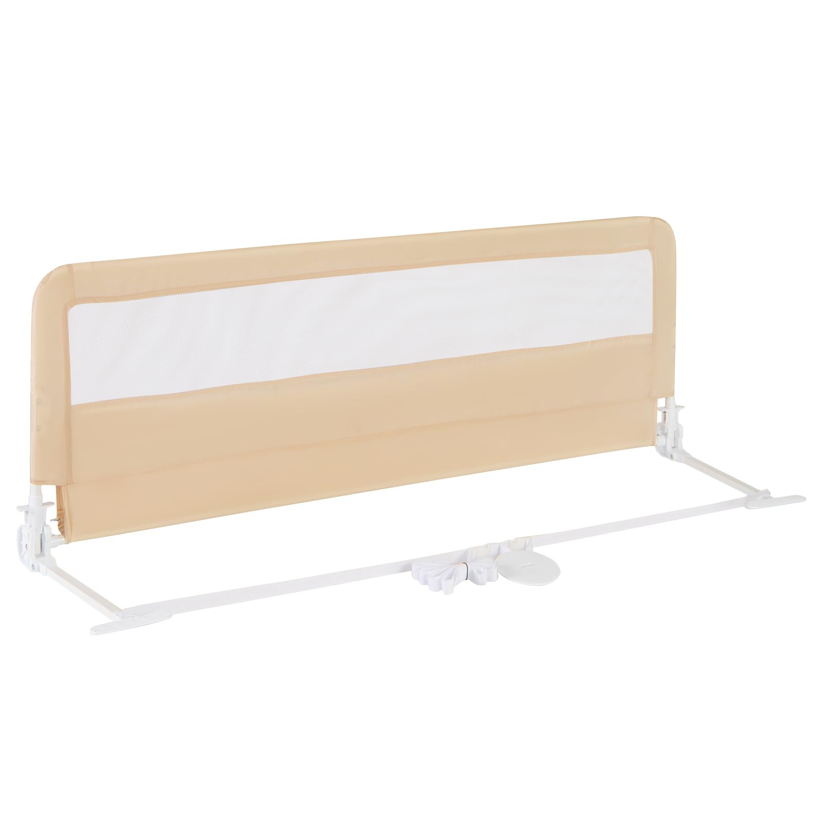 COSTWAY Bettgitter klappbar, 150 x 55 cm Bettschutzgitter mit Sicherheitsgurt & abnehmbarem Bezug, Kinderbettgitter, Rausfallschutz Boxspringbett für Baby & Kleinkinder (Beige)