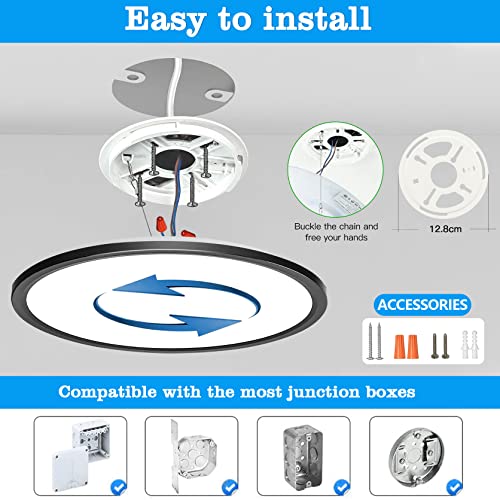 【Updated】12 Inch 3200Lm Flush Mount Led Ceiling Light Fixture, 28 W Dimmable Wall Switch 3000K-6500K Selectable Ceiling Light,Ultra Thin Round Flat Panel Light For Bedrooms, Kitchen(Black,4Pack) #TOP7