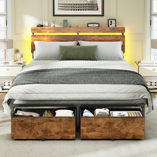 Forestell Full Size Bed Frame with Wood Headboard, Metal Platform