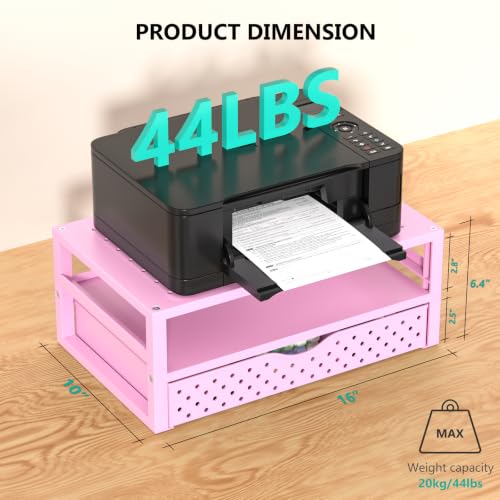Image of WALI Desk Organizer with Drawer,Computer Monitor Stand with Storage, Desk Organizers and Accessories for Computer, Printer, Laptop Riser for Home Office Supplies, (PTT005-P), 1 Pack, Pink