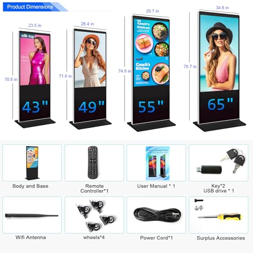 Image of 55 inch 4K Digital Signage Kiosk IPS LCD Display Floor Standing Digital Kiosks Interactive Ad Player with WiFi /HDMI /USB Input Android 11 System Advertising Media Player