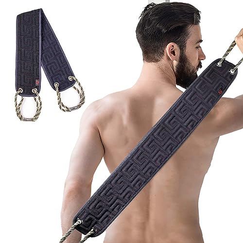 VIPITH Exfoliating Back Scrubber for Shower, 37 Inches Back Washer with Handles, Exfoliating Washcloth Body Exfoliator Bath Tool to Scrub Your Body Deeply for Men & Women Exfoliation (Black)