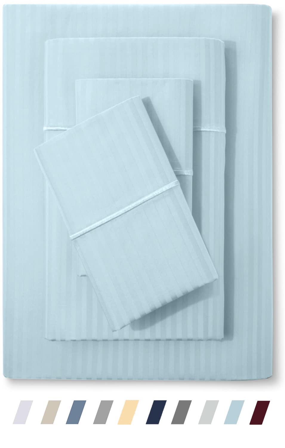 Feather & Stitch Twin Size Damask Stripe Sheet Set, 3 Piece Set, Ultra Soft 100% Cotton Sheets