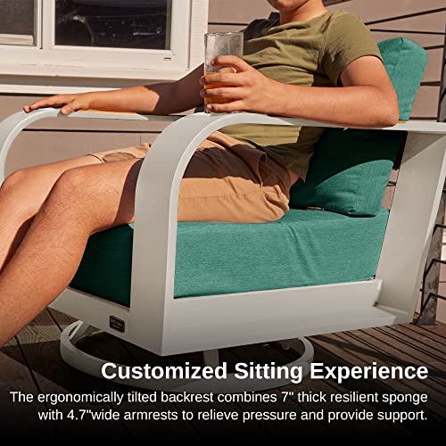 East Oak Signature 3 Pieces Patio Furniture Set, Outdoor Furniture With Aluminum Frame Finest Teak Wood Armrest Cushion Sofa And Table, Modern Patio Conversation Set For Garden Porch, Champagne&Green #TOP2