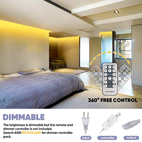 Shine Decor 16.4ft Dimmable 110V-120V LED Strip Lights, 3000K Warm White LED Light Strip, Cuttable LED Strip Lighting, SMD 2835 120LEDs/M Outdoor Waterproof LED Rope lights, 430 Lumen Commercial Light - Thumbnail 3