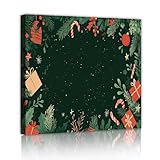 クリスマスグリーンキャンバスウォールアートヒイラギとレッドベリーホリデーフレームアートワークプリントモダンお祝いの装飾ミニマリズム壁画ホーム用50x50cmインナーフレーム