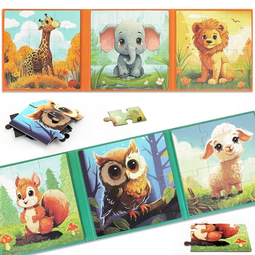 SOLTIRA Magnetpuzzle ab 3 Jahren,Tiere Kinderpuzzle 2 Sets – Ansicht 1