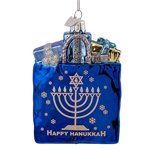 Kurt Adler 4" Noble Gems Happy Hanukkah Glass Gift Bag Ornament, Silver, 4 Inches - Image 3