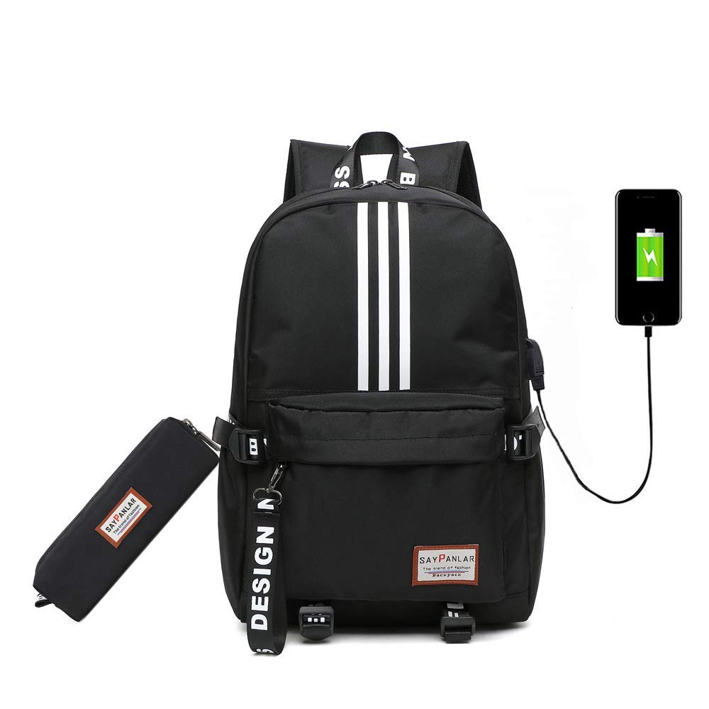 SAYPANLAR Travel Laptop Backpack, Professional Business Backpack Bag with USB Charging Port, Slim Lightweight Laptop Bag, Water Resistant School Rucksack for Women Men (Black, 45X31X17CM)