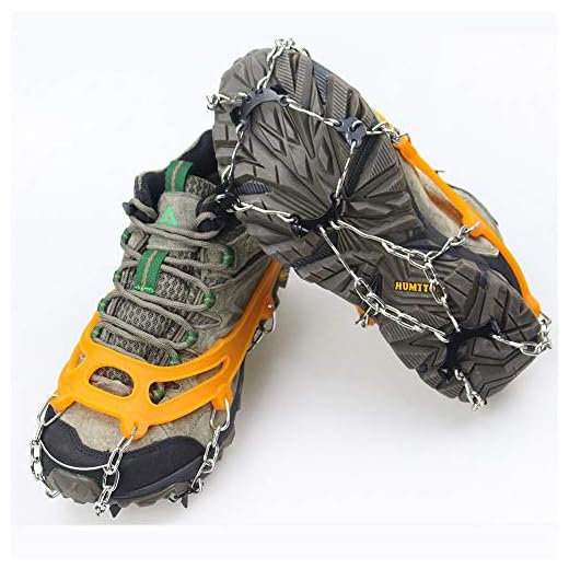 Ice Cleat Spikes Crampons, Ice Snow Grips Traction with 8 Multi-Directional Stainless Steel Tips, Anti-Skid Boots Crampons for Outdoor Mountaineering,M