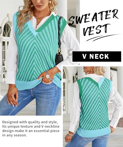 Image of MARZXIN Women Sleeveless Sweater Vest V Neck Knitted Colorful Pullover Tops