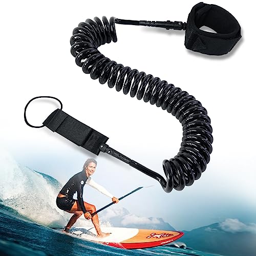 xiaowanwan Leash Sup,7mm Surf Leash,360° Drehung Surf Coiled Fußschlaufe,Sicherheitsleine Surfen,Surfboard Leash für Stand Up Paddle Board,Longboard,Bodyboard (Schwarz)