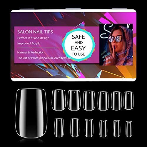 BQAN Short Oval False Nails 600Pcs 12Sizes Acrylic Nail Tips Full Cover For Art Nail Design (Clear)